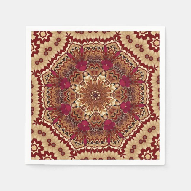 Red Gold Floral Holiday Napkin (Front)