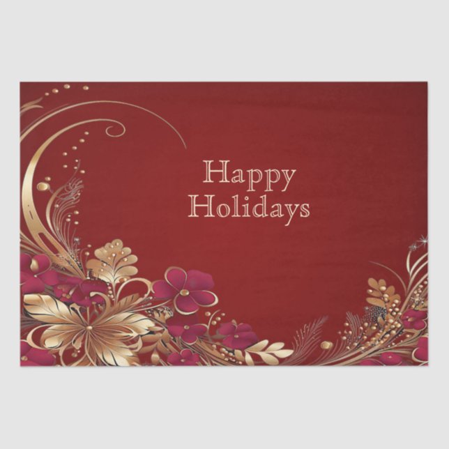 Red Gold Floral Holiday Tissue Paper (Front)