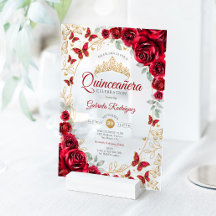 Red Gold Floral Quinceanera