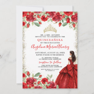 Red Gold Floral Quinceanera Invitation