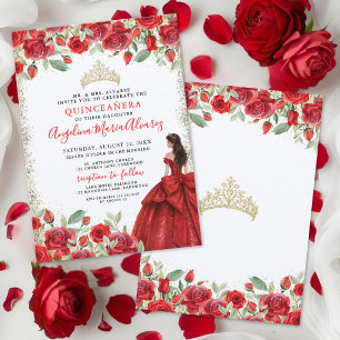 Red Gold Floral Quinceanera Invitation