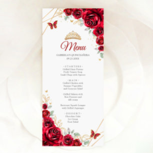 Red Gold Floral Quinceanera Menu