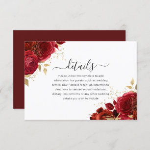 Red & Gold Floral Quinceanera or Wedding Details Enclosure Card