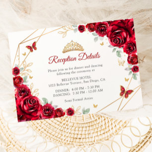 Red Gold Floral Quinceanera Reception Details Enclosure Card