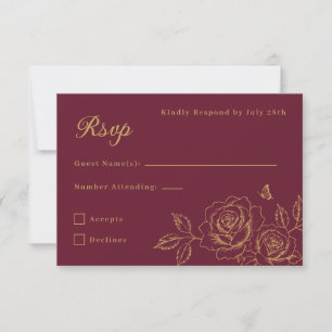 Red & Gold Floral Quinceañera RSVP Card