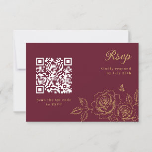 Red & Gold Floral Quinceañera RSVP QR Code Card