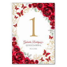 Red Gold Floral Quinceanera