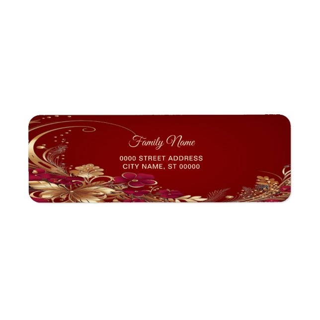 Red Gold Floral Return Address Label (Front)