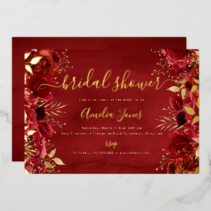 Red Gold Floral Rose Bridal Shower