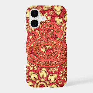 Red Gold Floral Snake 2025 Chinese New Year Zodiac