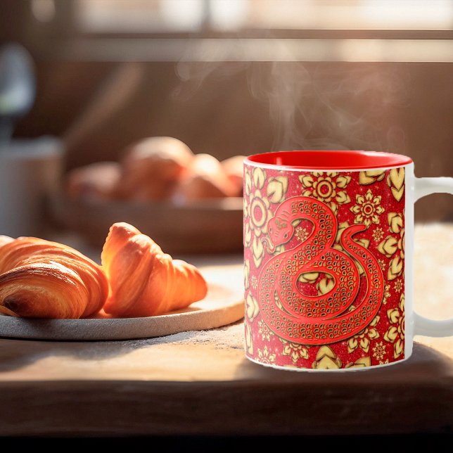 Red Gold Floral Snake 2025 Chinese New Year Zodiac Two-Tone Coffee Mug (Creator Uploaded)