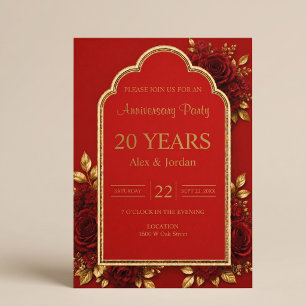Red & Gold Floral Wedding Anniversary Invitation