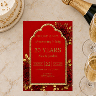 Red & Gold Floral Wedding Anniversary Invitation