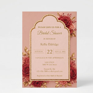 Red & Gold Floral Wedding Bridal Shower Invitation