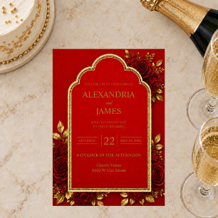 Red & Gold Floral Wedding Invitation