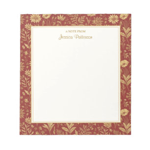 Red & Gold Flower Toile Pattern Personalized Notepad