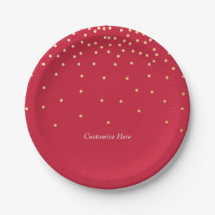 Red & Gold Foil Confetti Dots Holiday Party Plates