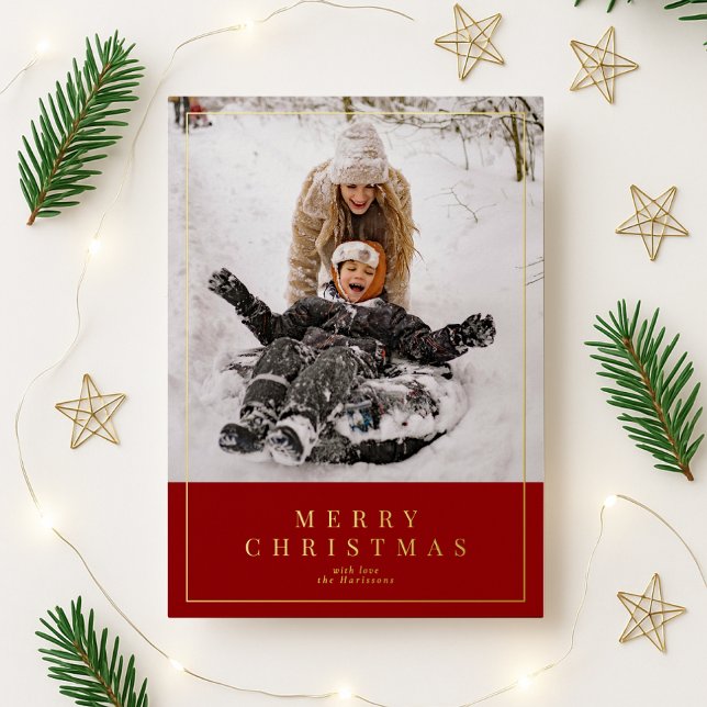 Red gold foil Merry Christmas family photo  (Creator Uploaded)