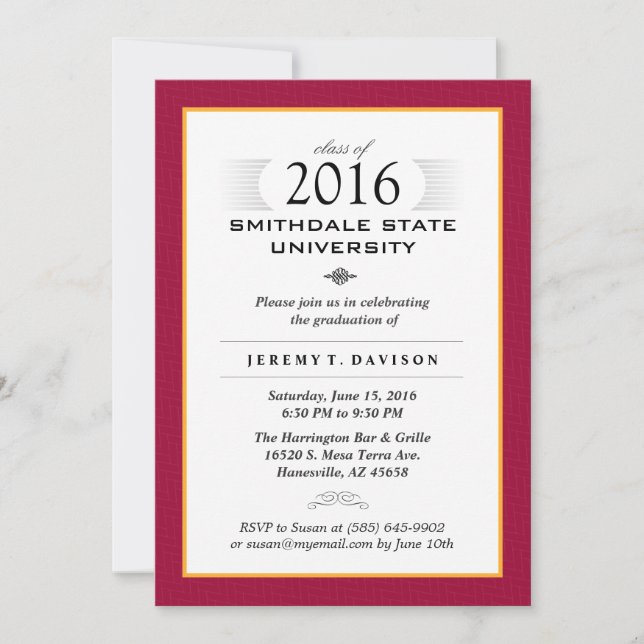 Red & Gold Formal Graduation Party Invite (Front)