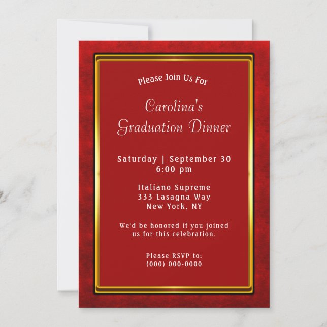 Red Gold Frame Dinner Graduation Invitation (Front)
