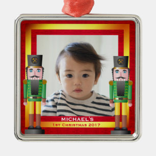 Red & Gold Frame & Nutcracker Baby's 1st Christmas Metal Tree Decoration