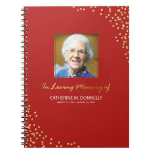 Red Gold Funeral Condolence   Photo Memorial Notebook