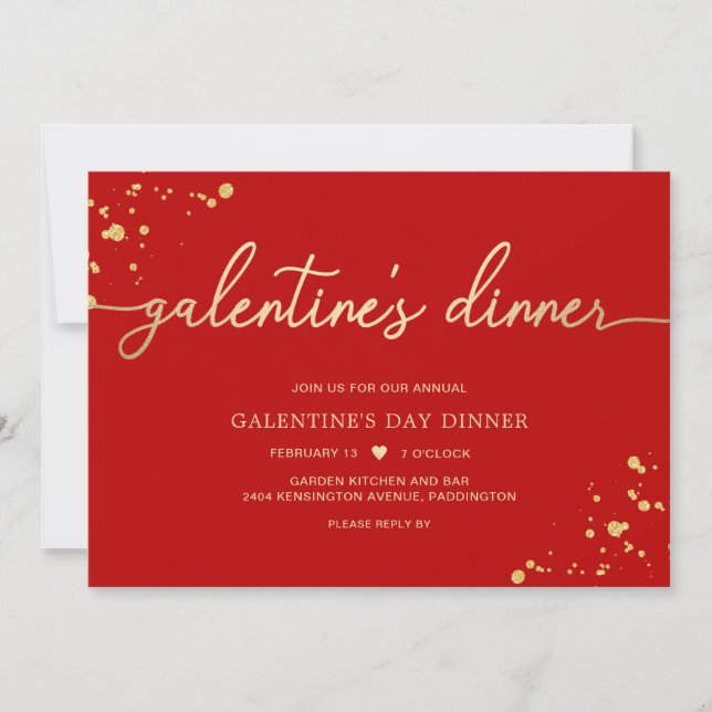 Red Gold Galentine's Day Dinner Invitation (Front)