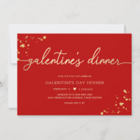 Red Gold Galentine's Day Dinner Invitation