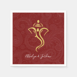 Red & Gold Ganesha Mehndi Wedding Party Napkin