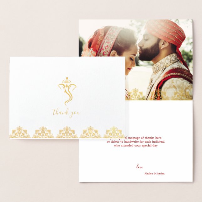 Red & Gold Ganesha & Mehndi Wedding Thank You Foil Card (Display)