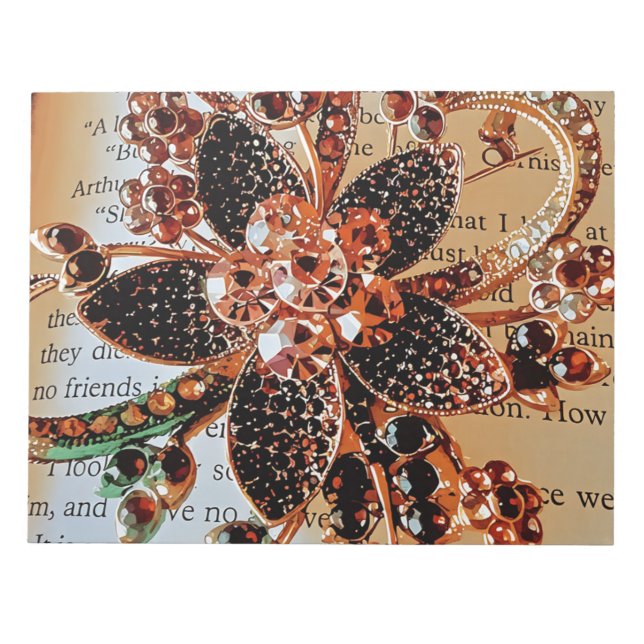 Red gold gems jewellery on print background crafts notepad (Front)