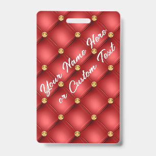 Red Gold Gemstone Custom Text Name Badge Template ID Badge
