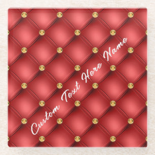 Red Gold Gemstone Glass Coaster with Custom Text