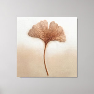 Red Gold Ginkgo Leaf Embroidery Texture Botanical Canvas Print