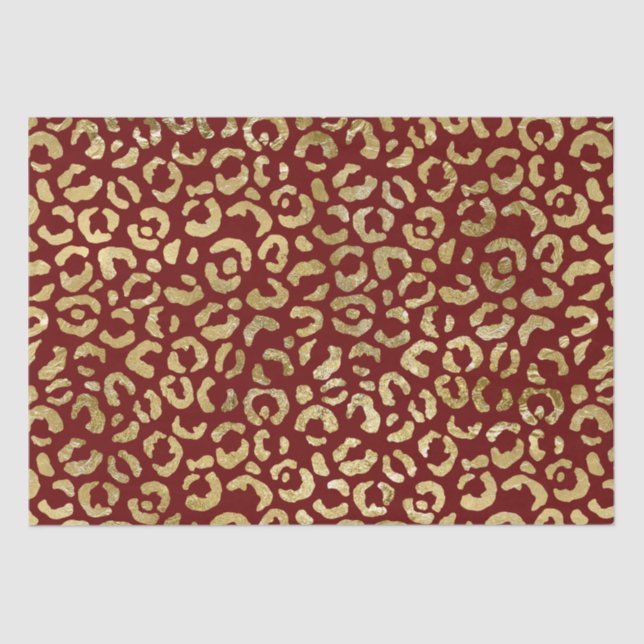 Red Gold Glam Leopard Print Tissue Paper (Front)