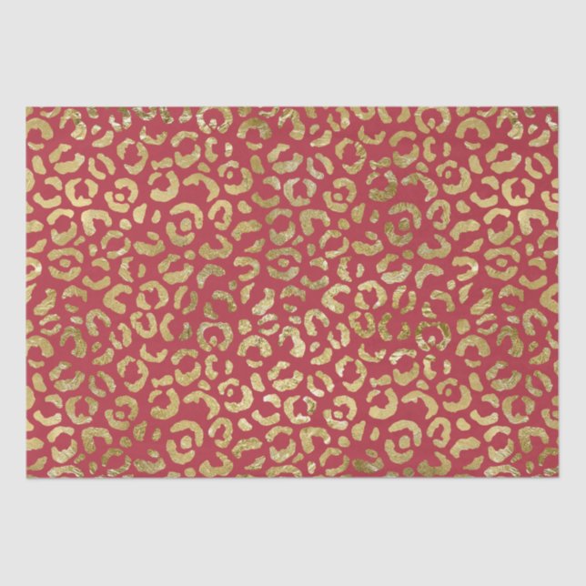 Red Gold Glam Leopard Print Tissue Paper (Front)