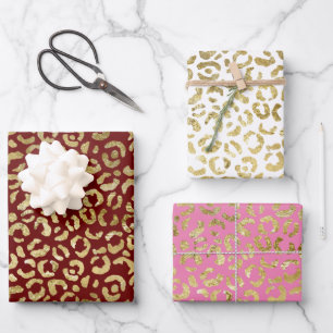 Red Gold Glam Leopard Print Wrapping Paper Sheet