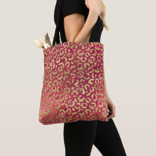 Red Gold Glam Leopard Tote Bag
