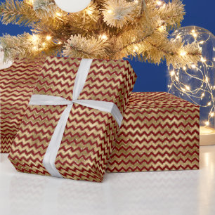 Red Gold Glam Zigzag Stripes Christmas Wrapping Paper