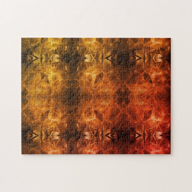 Red Gold Glass Sheen Fiery Tribal Style Warm Tones Jigsaw Puzzle (Horizontal)