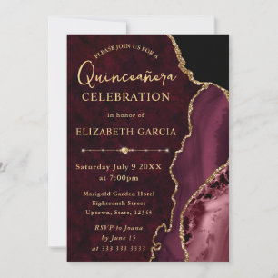 Red & Gold Glitter Agate and marble Quinceanera Invitation