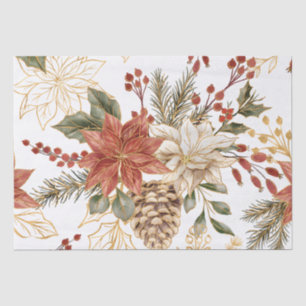 Red Gold Glitter Christmas Floral  Tissue Paper