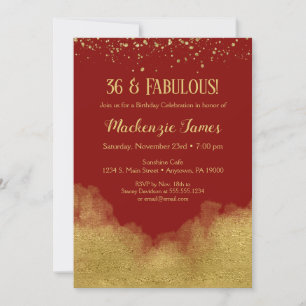 Red Gold Glitter Confetti Birthday Invitation