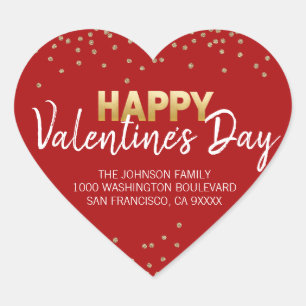 RED Gold Glitter HEART HAPPY VALENTINE's DAY Sticker