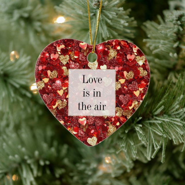 Red Gold Glitter Hearts Ceramic Tree Decoration (Tree)