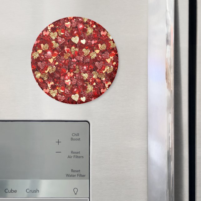 Red Gold Glitter Hearts Magnet (In Situ (Fridge))
