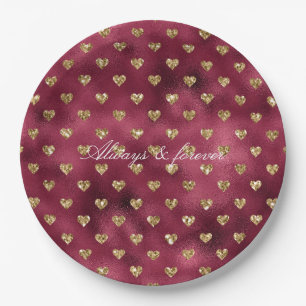 Red Gold Glitter Hearts Paper Plate