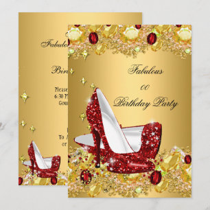Red Gold Glitter High Heels Fabulous Party Invitation