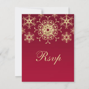 Red, Gold Glitter LOOK Snowflakes RSVP Card