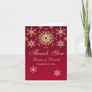 Red, Gold Glitter LOOK Snowflakes Thank You Card
